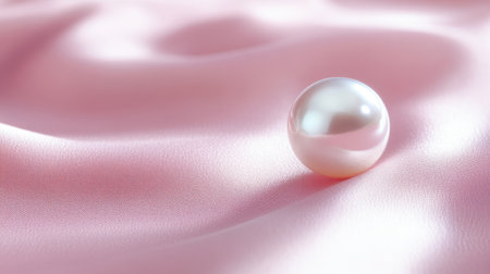 A stunning single pearl rests gracefully on soft pink satin, showcasing its smooth surface and elegant shine, perfect for beauty and luxury themes.の素材