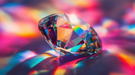 A stunning crystal gem captures light, creating a beautiful array of colorful reflections on a vibrant backdrop, evoking elegance and allure.の素材