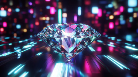 A stunning diamond sparkles at the center, surrounded by a blur of colorful lights and reflections, creating a captivating and luxurious visual experience.の素材