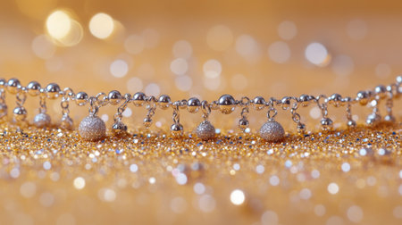 A stunning silver bracelet adorned with sparkling beads set against a shimmering background, perfect for showcasing jewelry designs and fashion inspiration.の素材