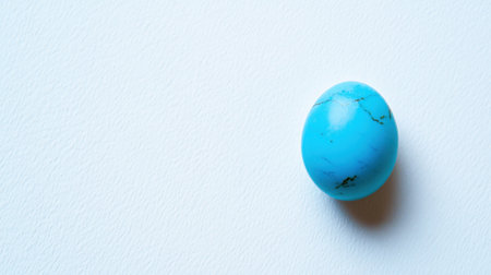 This image features a vibrant blue egg resting on a clean white surface, embodying a minimalist aesthetic. Its smooth texture and striking color create a serene visual impact, ideal for design and decor themes.の素材