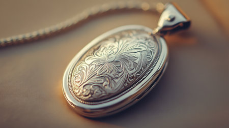 This elegant silver locket features intricate floral engraving, showcasing fine craftsmanship and vintage charm. Perfect accessory for any occasion.の素材