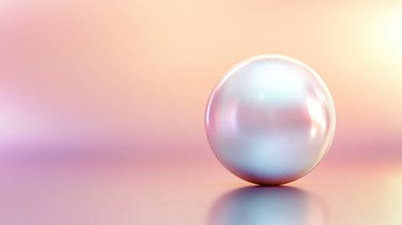 A delicate pearl sphere rests on a smooth surface, radiating gentle hues in a dreamy blur background. Ideal for artistic projects or serene designs.の素材