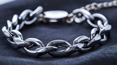 Close-up view of an elegant metallic bracelet featuring interlocking links, perfect for showcasing fashion or jewelry design in contemporary styles.の素材