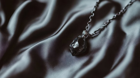 This exquisite black necklace features a stunning crystal pendant, beautifully displayed on soft satin fabric, perfect for showcasing elegance and style.の素材