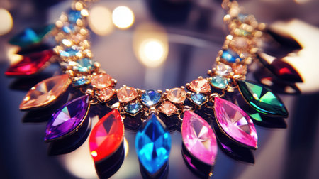 This stunning necklace showcases a beautiful array of vibrant gemstones, perfect for adding a splash of color to any elegant outfit or special occasion.の素材