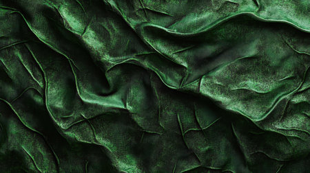 This image showcases a textured green fabric, featuring elegant waves and creases, evoking a rich and luxurious ambiance perfect for various design projects.の素材