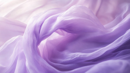 A close-up view of delicate purple fabric flowing gracefully, creating a soft and elegant texture illuminated by gentle light, perfect for artistic themes.の素材