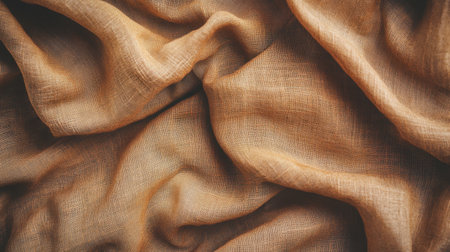 This image showcases a soft, natural fabric in warm earthy tones, featuring intricate waves and folds. Perfect for backgrounds, fashion projects, or artistic use.の素材