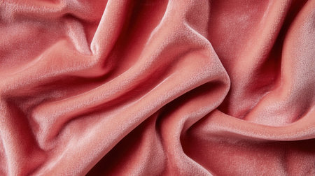 This image features a soft coral velvet fabric showcasing natural textures and gentle drapery, ideal for textile and home design projects.の素材