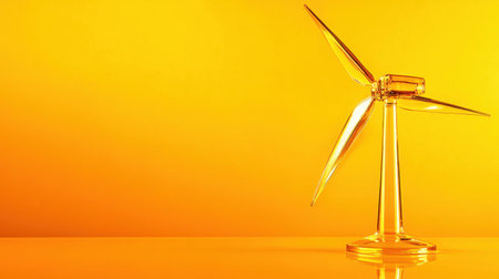 A striking image of a modern wind turbine model set against a bright yellow background, symbolizing renewable energy and sustainable technology in a minimalist design.の素材