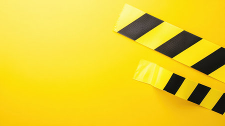 Bright yellow background with caution tape featuring bold black stripes, symbolizing safety and warning in various contexts for clear communication.の素材