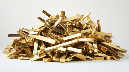 A stunning pile of gold bars creates a striking visual display emphasizing wealth and luxury. Ideal for financial themes or decorative backdrops.の素材