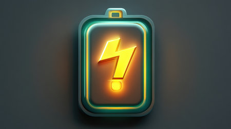 A glowing battery icon featuring a lightning symbol, symbolizing energy and power for innovative digital design and web applications, conveying efficiency and modernity.の素材