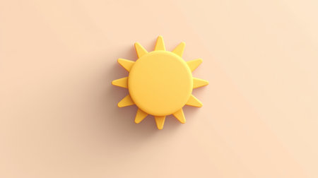 This cheerful yellow sun icon features a simplistic design against a soft peach background, perfect for creative projects and vibrant illustrations.の素材