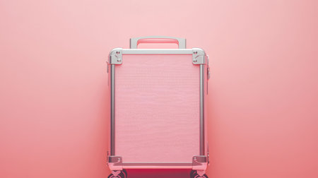 A stylish pink suitcase rests on a smooth surface, exuding a minimalistic aesthetic ideal for travel and adventure. Perfect for stylish and modern journeys.の素材