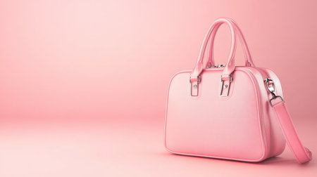A fashionable pink handbag sits gracefully against a soft pink backdrop, showcasing its sleek design and modern appeal, perfect for everyday use or style statements.の素材