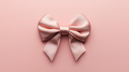 Delicate pink satin bow featured on a smooth pink background, perfect for fashion, gift wrapping, and decoration. Ideal for romantic themes and celebrations.の素材