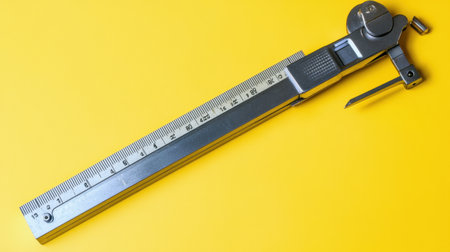 This image showcases a precision measuring tool set against a vibrant yellow background, ideal for crafts, engineering tasks, and design activities.の素材