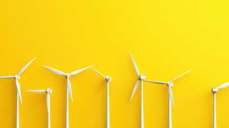 This vibrant image features wind turbines against a bright yellow background, symbolizing renewable energy and sustainability in modern society.の素材