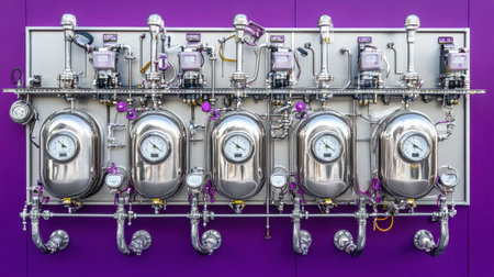This image showcases advanced industrial equipment designed for accurate liquid measurement and control, featuring stainless steel components and modern aesthetics.の素材