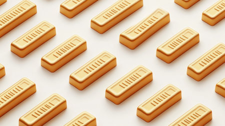 A collection of golden bars meticulously arranged to create a visually striking pattern. Ideal for design projects, advertisements, or culinary themes.の素材