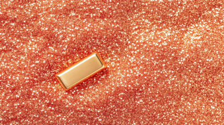 This vibrant image showcases a textured orange glitter background accented by a rectangular gold object, perfect for creative projects, advertisements, or festive designs.の素材