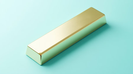 A sleek gold bar rests on a soft blue background, symbolizing finance and luxury. Perfect for concepts related to wealth and investment opportunities.の素材