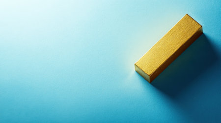 A stunning golden bar rests on a soft blue background, representing elegance and luxury. This minimalist shot highlights the beauty and richness of gold.の素材
