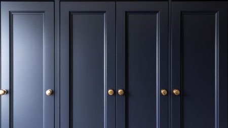 This image showcases elegant navy blue wardrobe doors with gold handles, perfect for adding a sophisticated touch to modern interior spaces.の素材