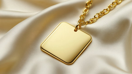A stunning gold pendant necklace rests gracefully on a soft satin fabric, showcasing its elegant design and luxurious appeal, perfect for any occasion.の素材