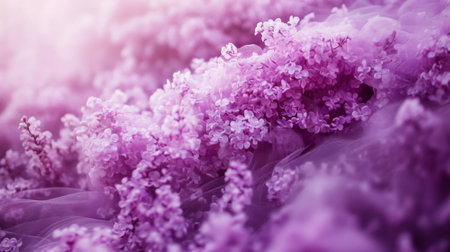 This enchanting image showcases a close-up view of delicate purple flowers surrounded by soft light, creating a dreamy and serene atmosphere. Perfect for various design projects.の素材