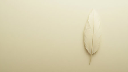 This image features a delicate white feather elegantly placed on a soft beige background, perfect for artistic and creative project themes.の素材