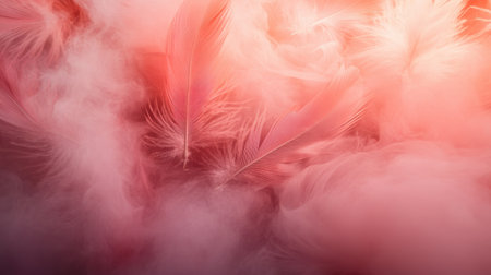 This captivating image features soft pink feathers floating amid a dreamy smoke background. It evokes feelings of elegance and tranquility, making it perfect for various creative projects.の素材