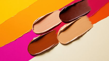 A visually striking composition showcasing vibrant paint strokes alongside various skin tone shades, ideal for creative projects and art inspiration.の素材