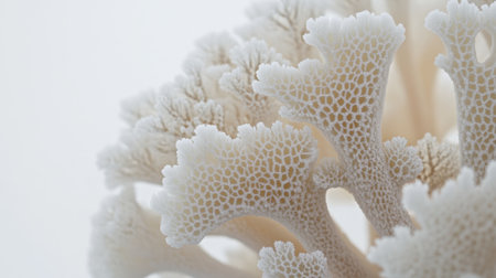 This close-up image captures the intricate structure of coral, showcasing its delicate textures and unique patterns, emphasizing the beauty and fragility of marine ecosystems.の素材