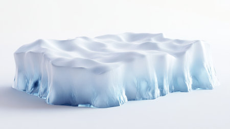 This captivating image features a stylized iceberg with smooth edges, reflecting light in a minimalist setting. Its serene blue tones evoke a sense of tranquility.の素材