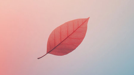 This image features an isolated red leaf set against a soft gradient background, ideal for design projects focusing on nature, beauty, and seasonal themes.の素材
