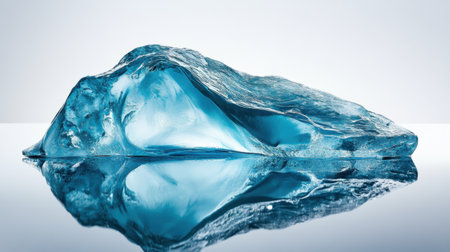 A stunning blue ice formation reflects beautifully on a glass surface. This minimalist composition showcases nature's elegance and tranquility, perfect for artistic projects.の素材