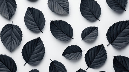 A stunning composition featuring black and white leaves arranged elegantly on a white background. Perfect for nature-themed projects and artistic designs.の素材