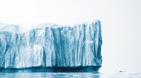 A stunning image of a massive iceberg floating serenely in tranquil Arctic waters. The brilliant blue hues, smooth textures, and calm reflections create a peaceful atmosphere.の素材