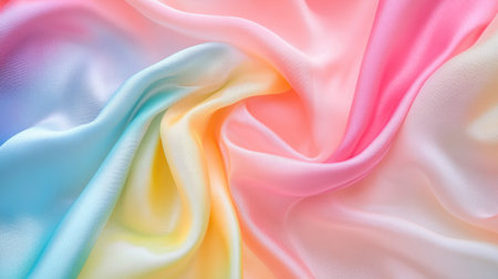 A soft and colorful silk fabric featuring smooth drapes of pastel hues, perfect for textile design, backgrounds, and fashion applications.の素材