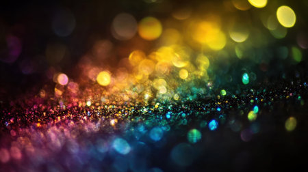 A stunning abstract background featuring vibrant bokeh lights and a glitter effect, perfect for adding a festive touch to creative projects and designs.の素材