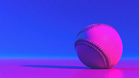 A vibrant baseball rests against a colorful backdrop, showcasing dynamic lighting and shadows that enhance its textured surface, perfect for sports-related themes.の素材