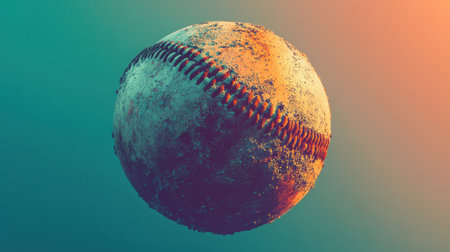 This striking image showcases a vintage baseball with rich texture and vibrant colors, set against a soft gradient background. Ideal for sports themes.の素材
