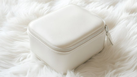 This elegant white storage case features a minimalist design, perfect for organizing accessories or jewelry. The soft, furry background adds a touch of luxury, making it an ideal choice for stylish home decor or photography props.の素材