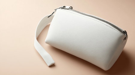This elegant white cosmetic bag features a zipper and handle, perfect for travel or daily use. Its minimalistic design adds a touch of sophistication.の素材