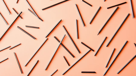 This abstract image features a collection of black linear shapes scattered across a soft peach background. The minimalist design emphasizes simplicity and modern aesthetics, making it perfect for creative projects.の素材