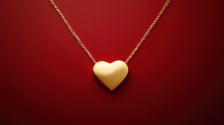 This stunning gold heart pendant necklace showcases elegance and beauty, perfect for romantic gifts or fashion accessories. The vibrant red background enhances its charm.の素材