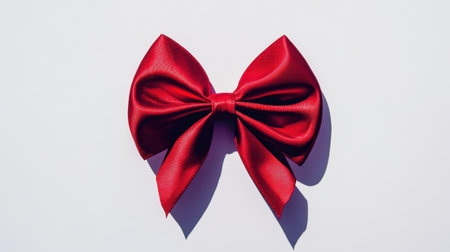 This image features a vibrant red satin bow placed on a soft white background. Perfect for enhancing gift wrapping, event decorations, and celebrations, it captures elegance and joy.の素材